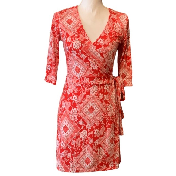 Kori Dresses & Skirts - KORI Red and White Floral Wrap Dress